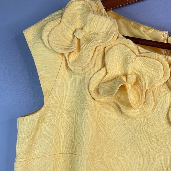 SD COLLECTION Floral Appliqué Yellow Dress Bateau Neck Brocade Tailored Fit 12 - Picture 4 of 13